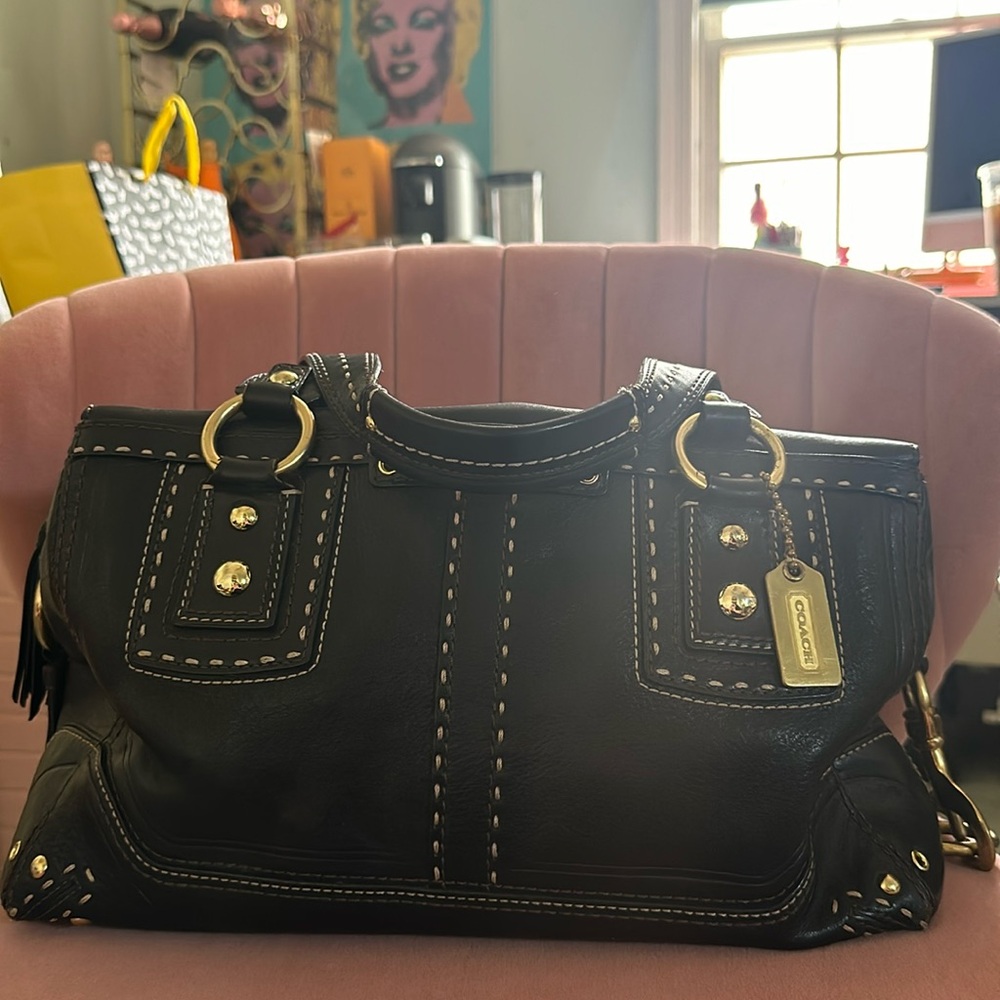 Coach satchel black leather handbag